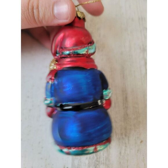 Snowman star candy cane glitter blown glass ornament Xmas decor - Picture 5 of 7